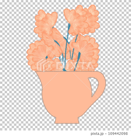 ポットに入ったスイートピー クレヨンタッチイラスト 109442098