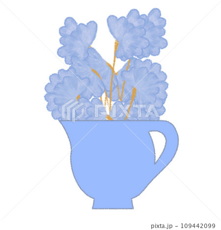 ポットに入ったスイートピー クレヨンタッチイラスト 109442099