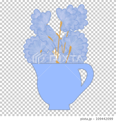 ポットに入ったスイートピー クレヨンタッチイラスト 109442099