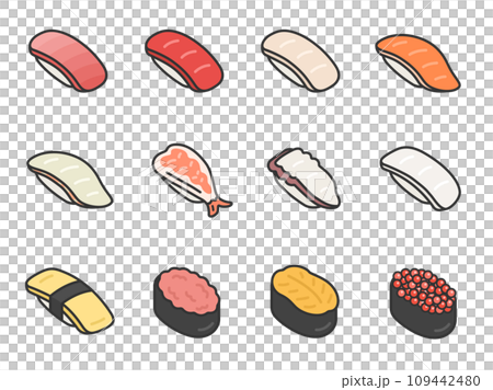 各種壽司圖示的插圖集(線條畫顏色) 各種壽司圖示的插圖集(線條畫顏色) 109442480