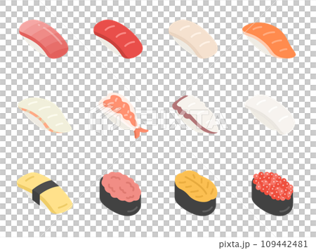 いろいろな、寿司のアイコンのイラストセット いろいろな、寿司のアイコンのイラストセット 109442481