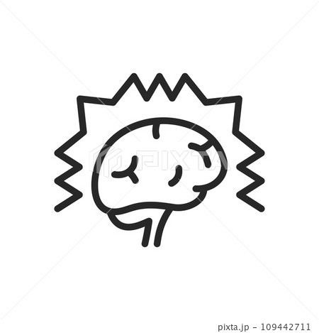 Epilepsy Brain Icon. Thin Linear Illustration of Brain in Tense State, Symbolizing Epileptic Seizure and Neurological Disorder. Isolated Outline Vector Sign. 109442711