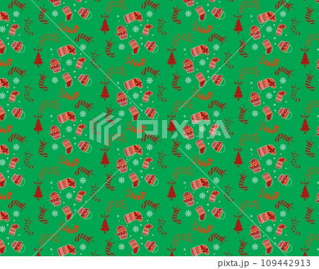 A Sweet and Simple Pattern with Snowflakes on Green 109442913