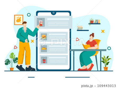 Online Food Delivery Vector Illustration with Order Food on the Phone and it will be Delivered According to the Destination in Flat Cartoon Background 109443013