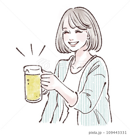 ビールを持った女性のイラスト素材 109443331