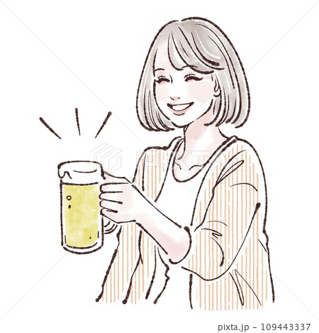ビールを持った女性のイラスト素材 ビールを持った女性のイラスト素材 109443337