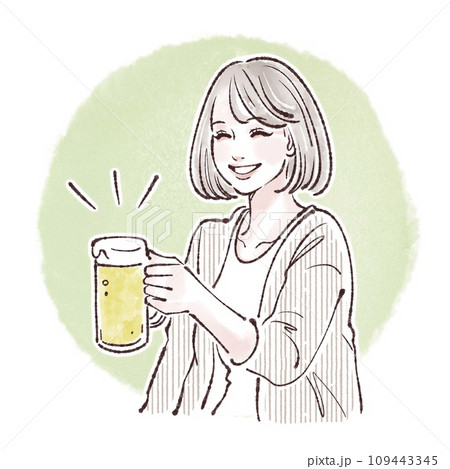 ビールを持った女性のイラスト素材 109443345
