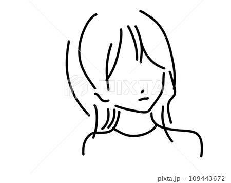 かわいい女性のシンプルな線画／手描きイラスト素材 109443672