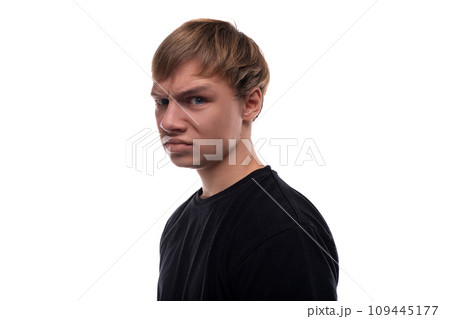 Caucasian guy with blond hair doubts and is offended 109445177