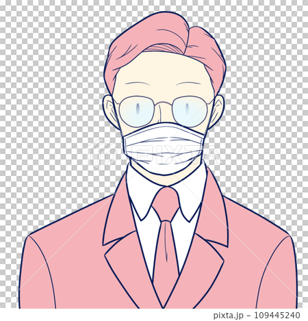 A man wearing glasses with lenses fogged up by a mask A man wearing glasses with lenses fogged up by a mask 109445240