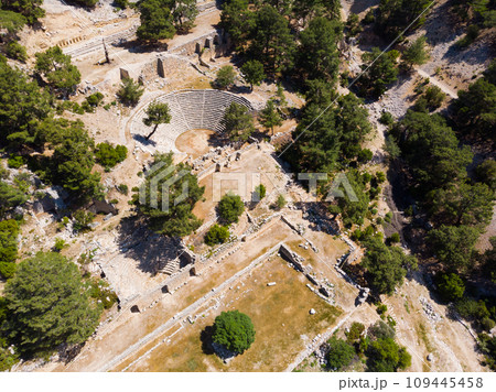 Drone view of ruins of ancient Arycanda city near Aykiricay village, Turkey Drone view of ruins of ancient Arycanda city near Aykiricay village, Turkey 109445458