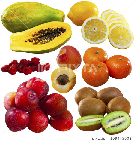 Set of assorted fruits isolated on white 109445602