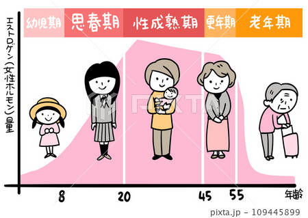 エストロゲンのグラフと女性の関係 109445899
