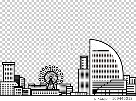 橫濱港未來的景色。簡單可愛的線條畫。 109446012
