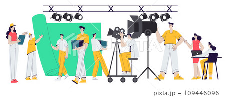 Cinema and Movie Shooting with People Character Cast and Operator Vector Illustration Cinema and Movie Shooting with People Character Cast and Operator Vector Illustration 109446096