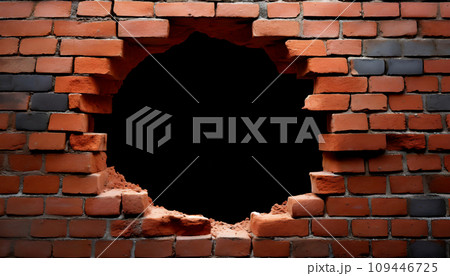 レンガの壁にあいた大きな穴。AI生成画像 レンガの壁にあいた大きな穴。AI生成画像 109446725