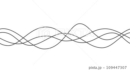 Line curve waves. Thin wavy line seamless pattern. Abstract dynamic curve stroke. Simple striped graphic template. Design element. Vector illustration isolated on white background 109447307