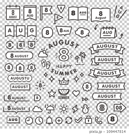 8月のシンプルなアイコンやあしらいのセット 8月のシンプルなアイコンやあしらいのセット 109447814