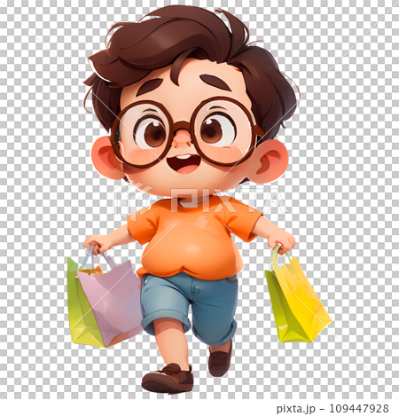 Boy with Glasses holding shopping bag Cartoon 109447928