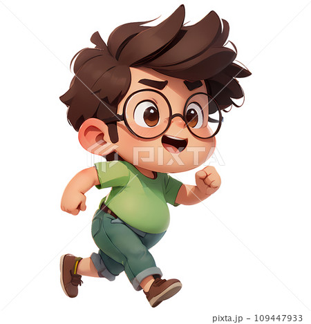 Boy with Glasses running Cartoon Boy with Glasses running Cartoon 109447933