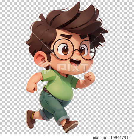 Boy with Glasses running Cartoon Boy with Glasses running Cartoon 109447933