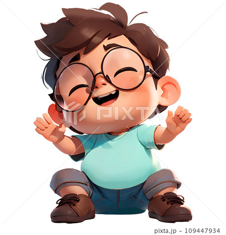 Boy with Glasses sit and laugh Cartoon 109447934