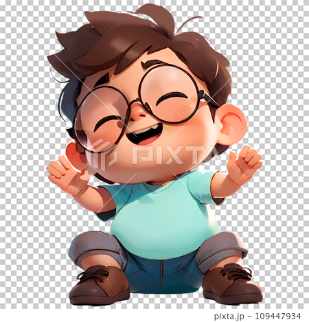 Boy with Glasses sit and laugh Cartoon 109447934