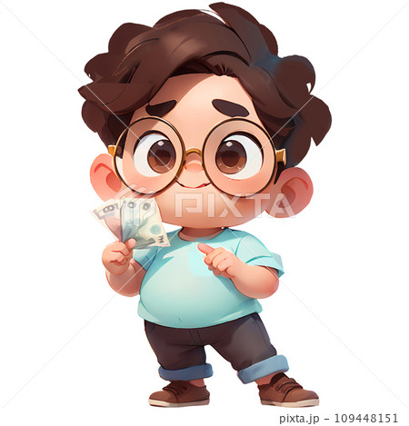 young cute boy holding lot of cash 109448151