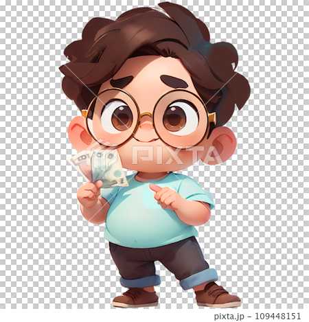 young cute boy holding lot of cash 109448151