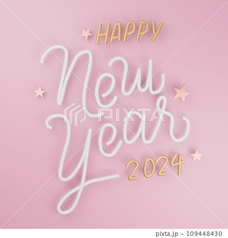 3D Mery Christmas and Happy New Year calligraphy greeting card background. 109448430