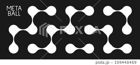 Black and white meta balls set. Connected morph dots. Liquid blobs pattern collection. Thin integration abstract concept. Rounded design elements bundle for logo, icon, tag, emblem, poster. Vector 109448489