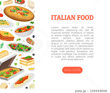 Italian Food Banner Design with Dish and Served Meal Vector Template 109449006