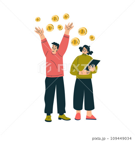 Investment in Stock with Man and Woman Character Cheering Trading Gaining Profit Vector Illustration Investment in Stock with Man and Woman Character Cheering Trading Gaining Profit Vector Illustration 109449034
