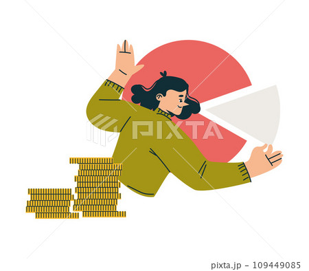 Investment in Stock with Woman Character at Pie Chart and Coins Trading Gaining Profit Vector Illustration Investment in Stock with Woman Character at Pie Chart and Coins Trading Gaining Profit Vector Illustration 109449085