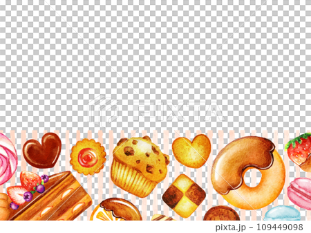 Watercolor sweets and striped background Watercolor sweets and striped background 109449098