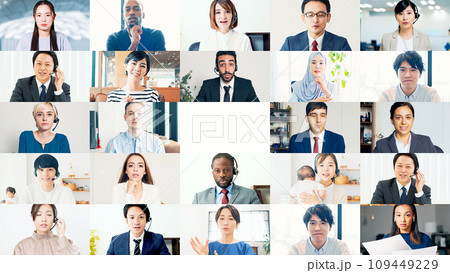 多国籍の人々のビデオ通話シーンのコラージュ 多国籍の人々のビデオ通話シーンのコラージュ 109449229