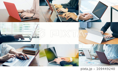 多数のPCを使う人々のコラージュ 109449240