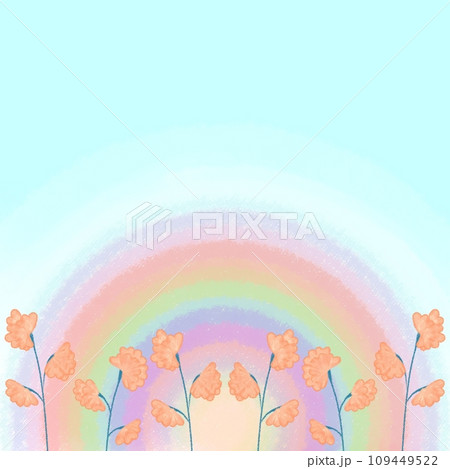 スイートピーと虹の背景 クレヨンタッチイラスト【1:1】 109449522