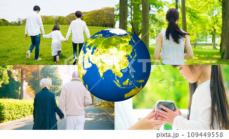 地球環境と家族イメージ　サステナブルな生活　SDGs 109449558