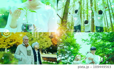 地球環境と家族イメージ　サステナブルな生活　SDGs 109449563