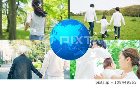 地球環境と家族イメージ　サステナブルな生活　SDGs 109449565