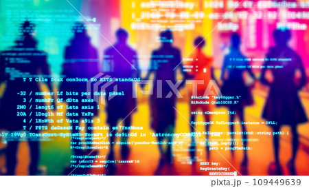 人々とプログラミングコード　ハッカー集団 109449639