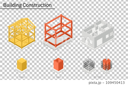 建築結構圖解、木結構、鋼框架、鋼筋混凝土及鋼筋混凝土等距圖 109450413