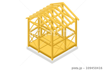 建築構造の図解イラスト、木造(Wood)のアイソメトリックイラスト 建築構造の図解イラスト、木造(Wood)のアイソメトリックイラスト 109450416
