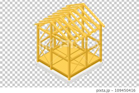 建築構造の図解イラスト、木造(Wood)のアイソメトリックイラスト 建築構造の図解イラスト、木造(Wood)のアイソメトリックイラスト 109450416