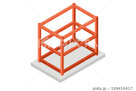 建築構造の図解イラスト、鉄骨（Steel）のアイソメトリックイラスト 109450417