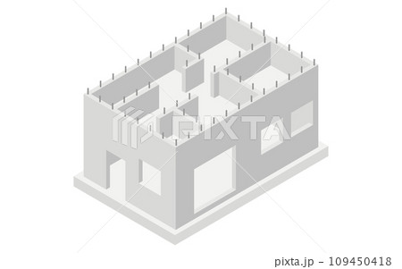 建築構造の図解イラスト、鉄筋コンクリート（RC）のアイソメトリックイラスト 109450418