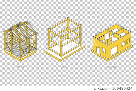 建築結構圖解、木結構、鋼框架、鋼筋混凝土及鋼筋混凝土等距圖 109450424