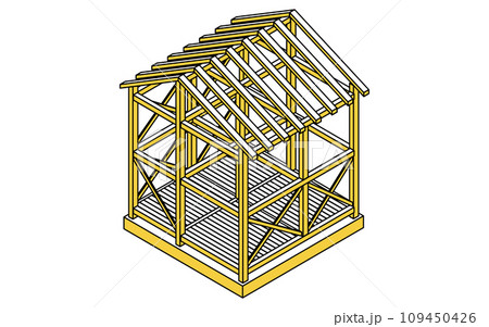 建築構造の図解イラスト、木造（Wood）のアイソメトリックイラスト 109450426