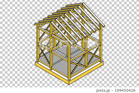 建築構造の図解イラスト、木造（Wood）のアイソメトリックイラスト 109450426